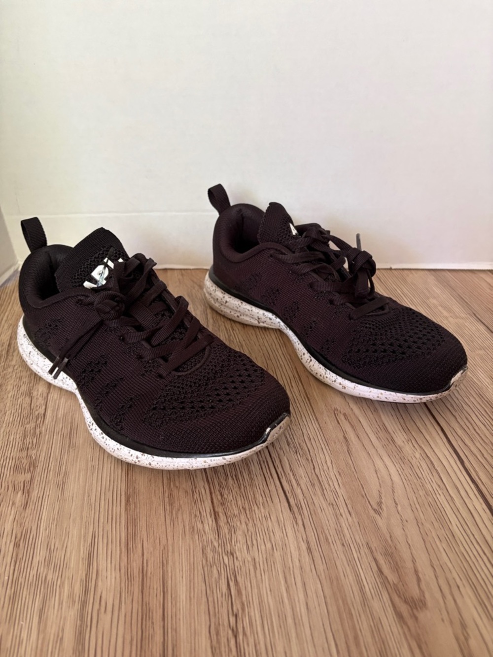 APL Black Knit Athletic Sneakers with Speckled White Sole